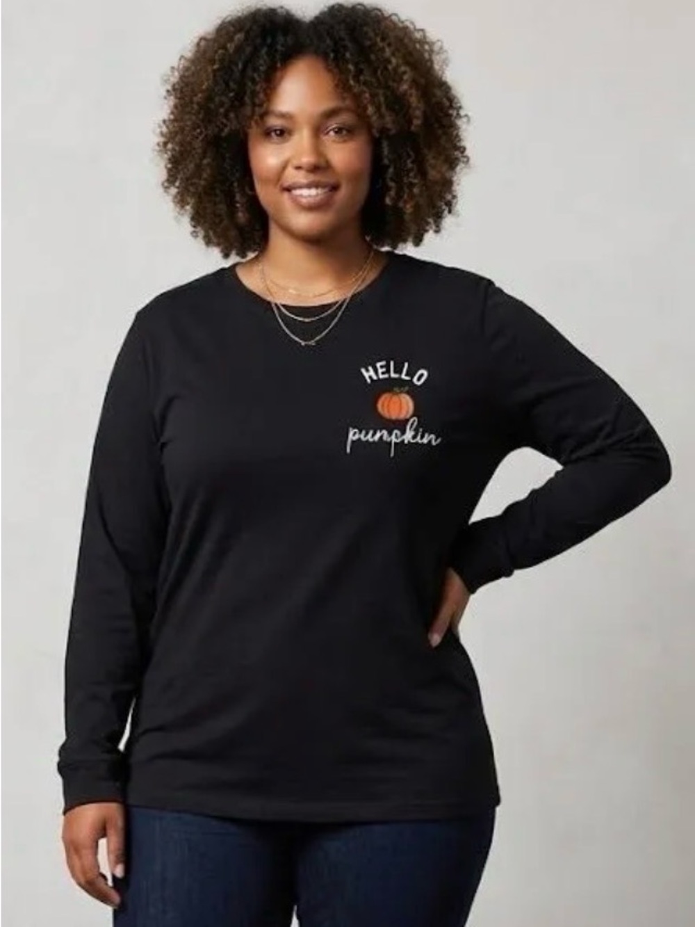 SHEIN Black 'Hello Pumpkin' Crewneck Sweatshirt with Orange Accent